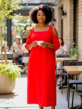 Vivid Lane Bryant Red Square Neck Cold-Shoulder 3/4 Slv Short Dress Size 26 EUC